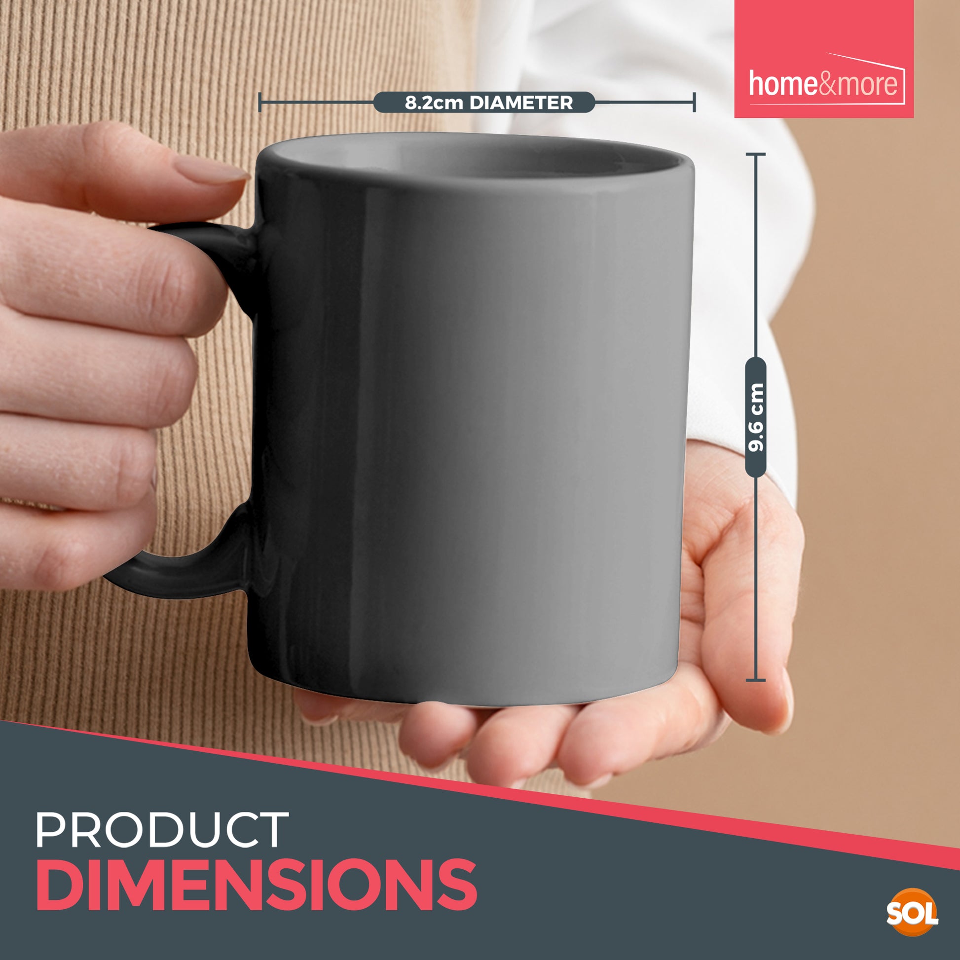 12-36 Set of GREY Mugs 330ml Large Stoneware Ceramic Coffee Tea Cup Bulk + Boxes