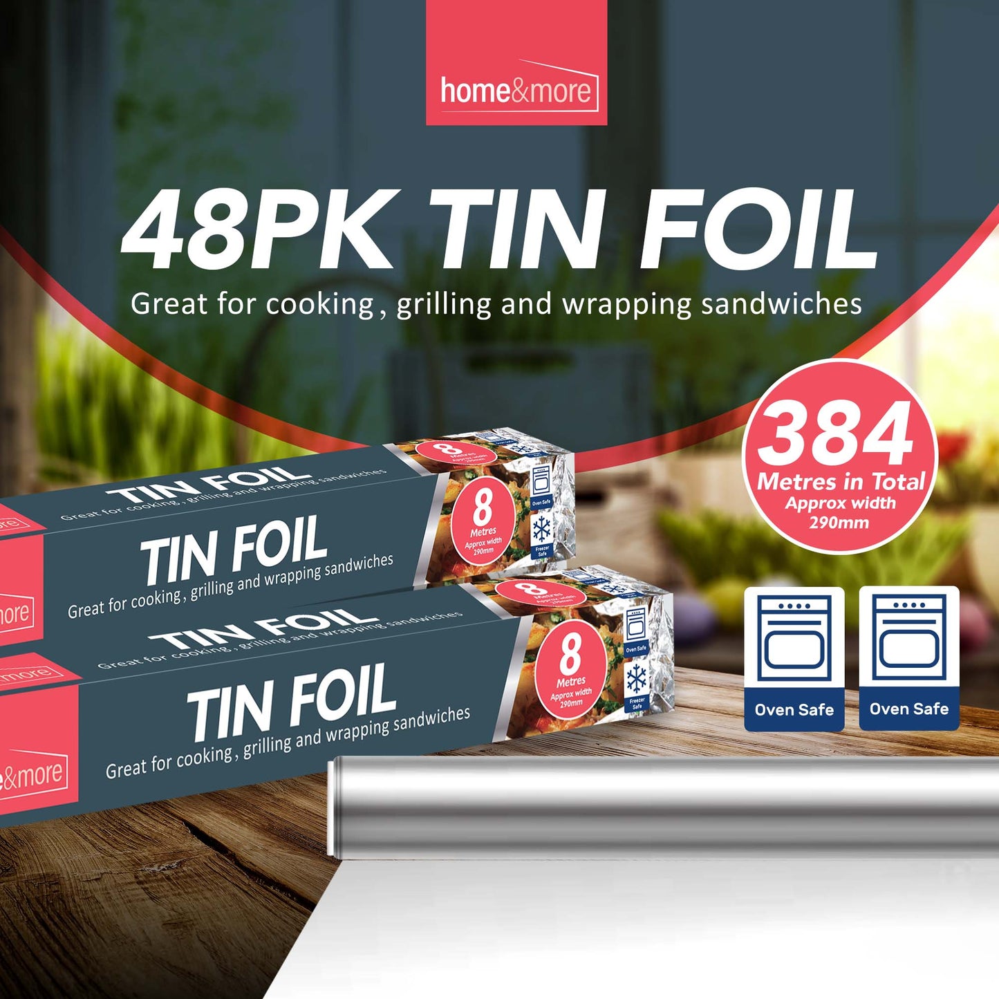 32-384M x 290mm Kitchen Foil Strong Tin Aluminium Roll Food Catering Wrapping