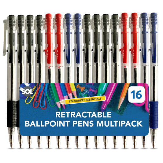 Retractable Ballpoint Pens Mixed Colours – 16 Pack