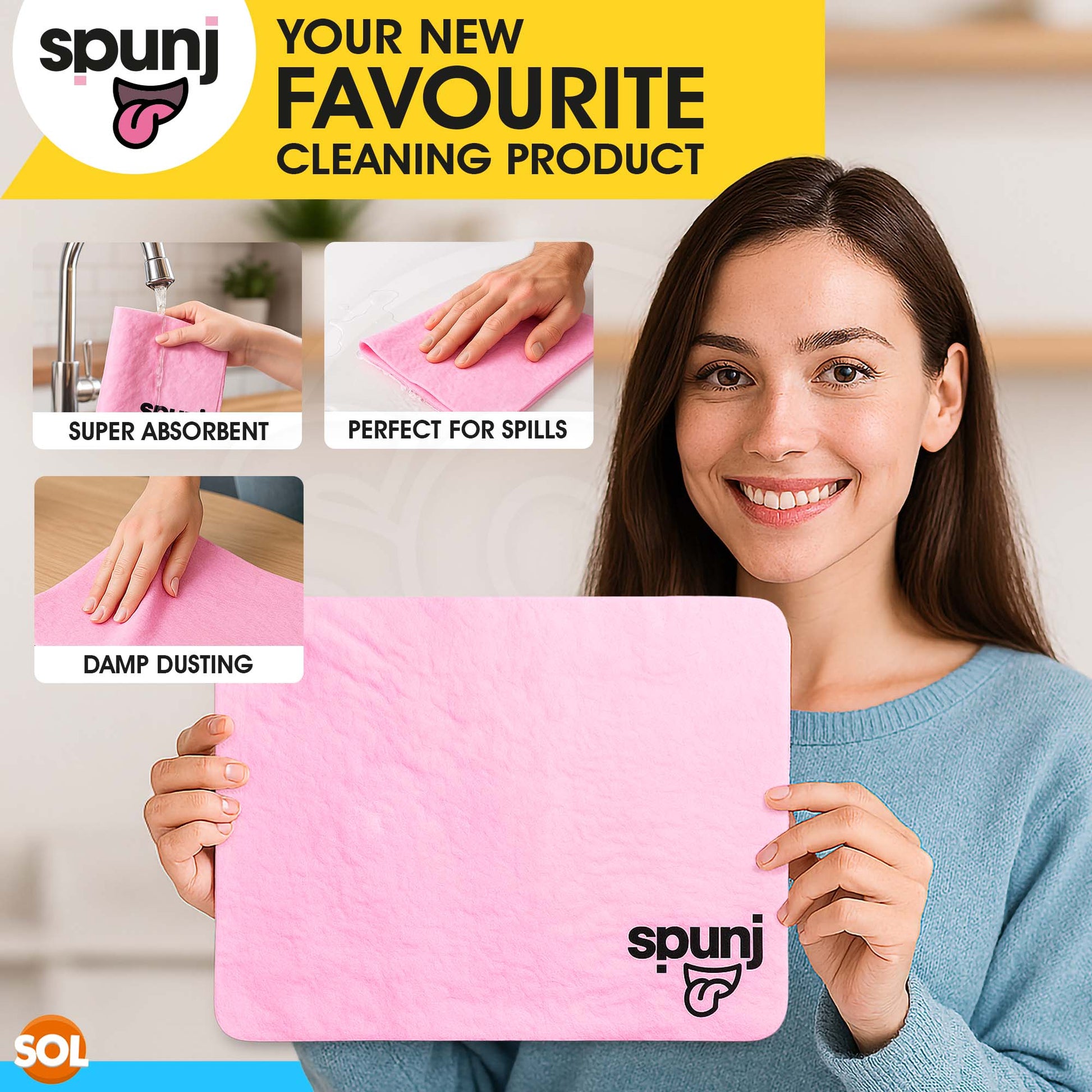 2X Spunj Cleaning Cloth Pink Sponge Huge Super Absorbent Kitchen Washing Car Pad