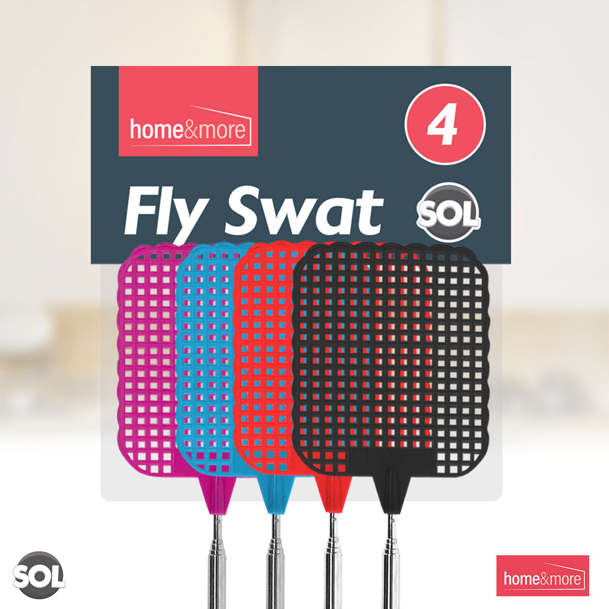 4pk Fly Swatter Telescopic Long Extendable 26-73cm Swat Bug Insect Mosquito Wasp