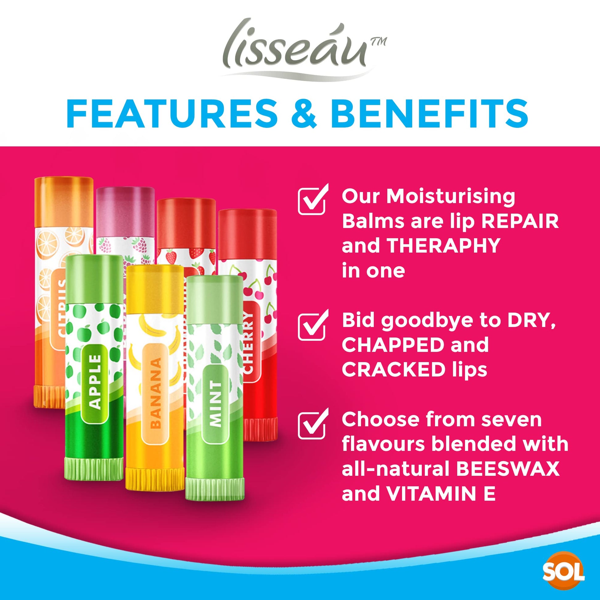 7-14 Fruit & Tinted Lip Balm Set Multi Pack Stick Moisturising Beeswax Vitamin E