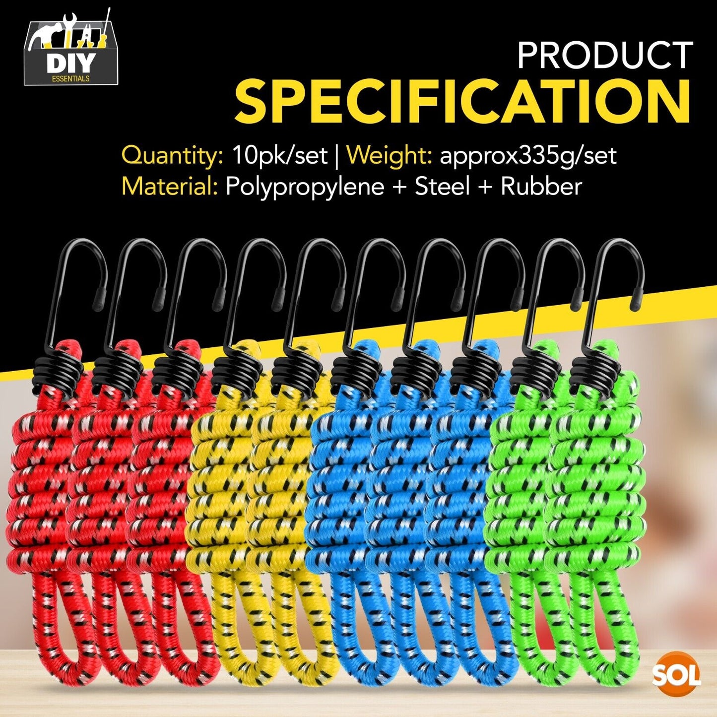 10-40 Heavy Duty Long Bungee Cords 40cm-1M Elastic Luggage Straps with Hooks Car