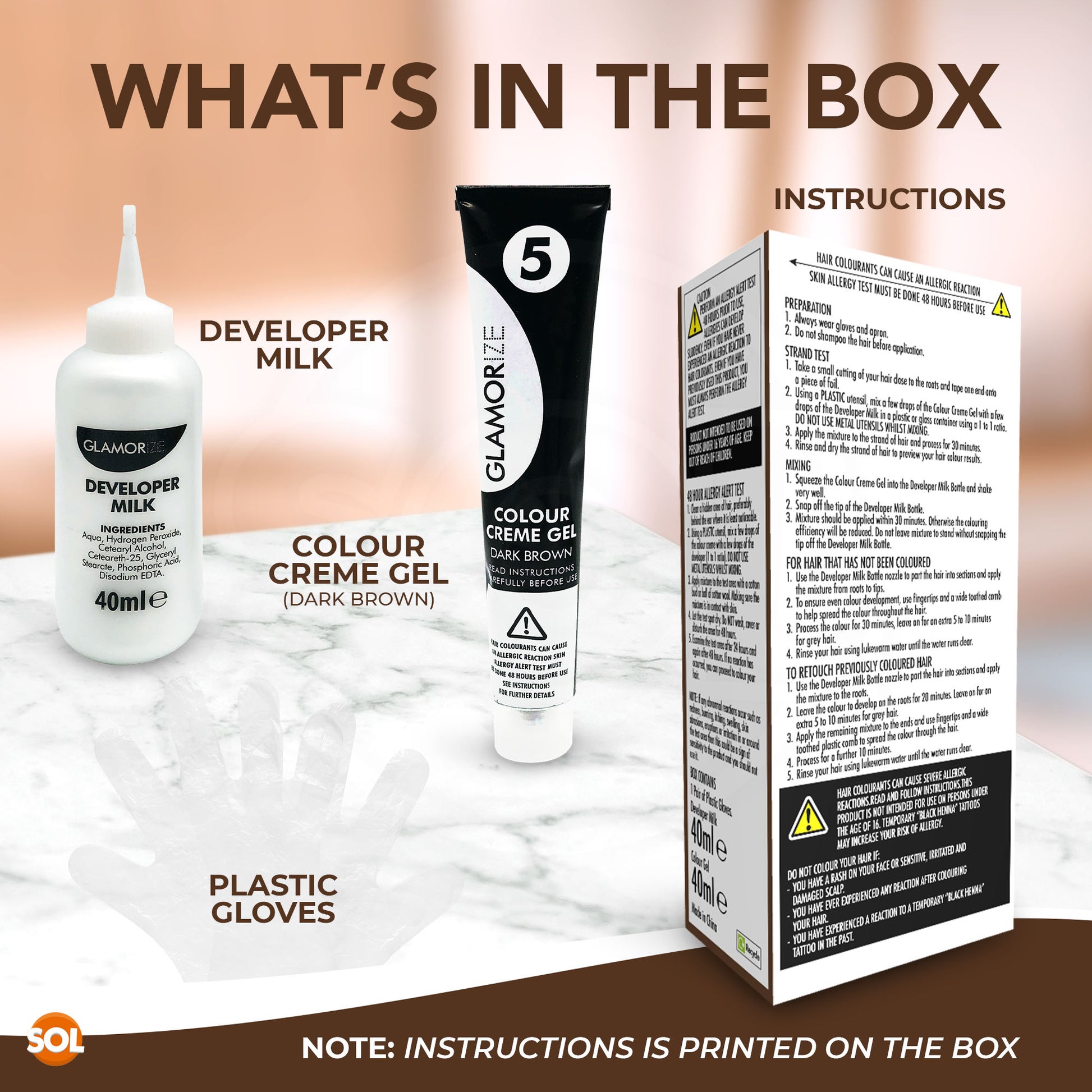 2pk Dark Brown Colour Permanent Hair Dye No.5 | Developer, Colour Gel & Gloves