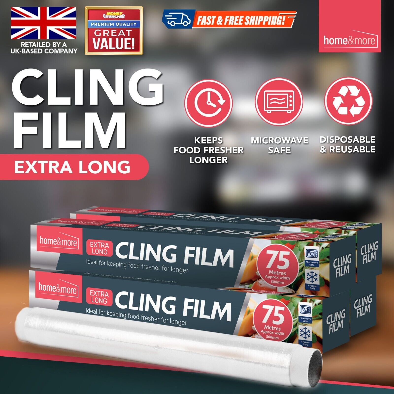 300-600M 30cm Cling Film Food Catering Easy Cut Large Refill Rolls Kitchen Wrap