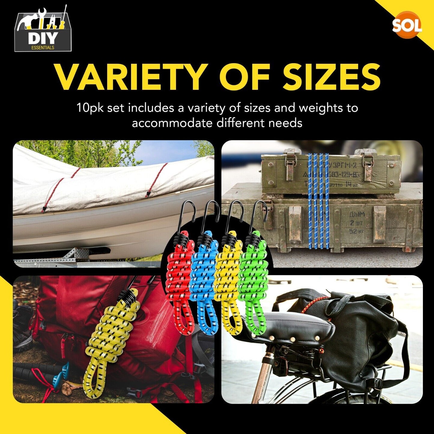 10-40 Heavy Duty Long Bungee Cords 40cm-1M Elastic Luggage Straps with Hooks Car