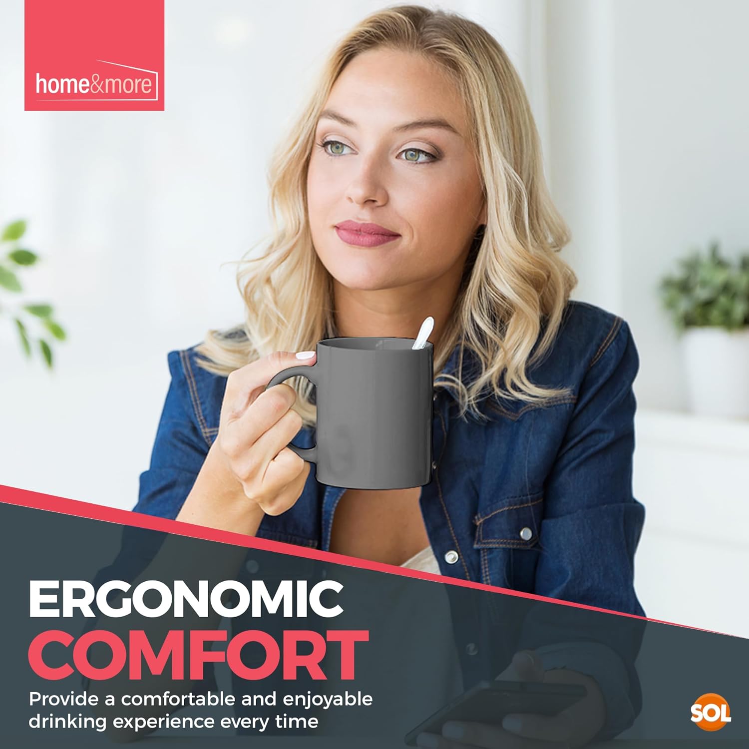 12-36 Set of GREY Mugs 330ml Large Stoneware Ceramic Coffee Tea Cup Bulk + Boxes