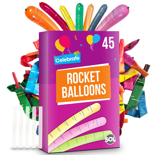 45-90 Rocket Balloons and Pipes Striped Noisy Birthday Party Bag Filler Kids Fun