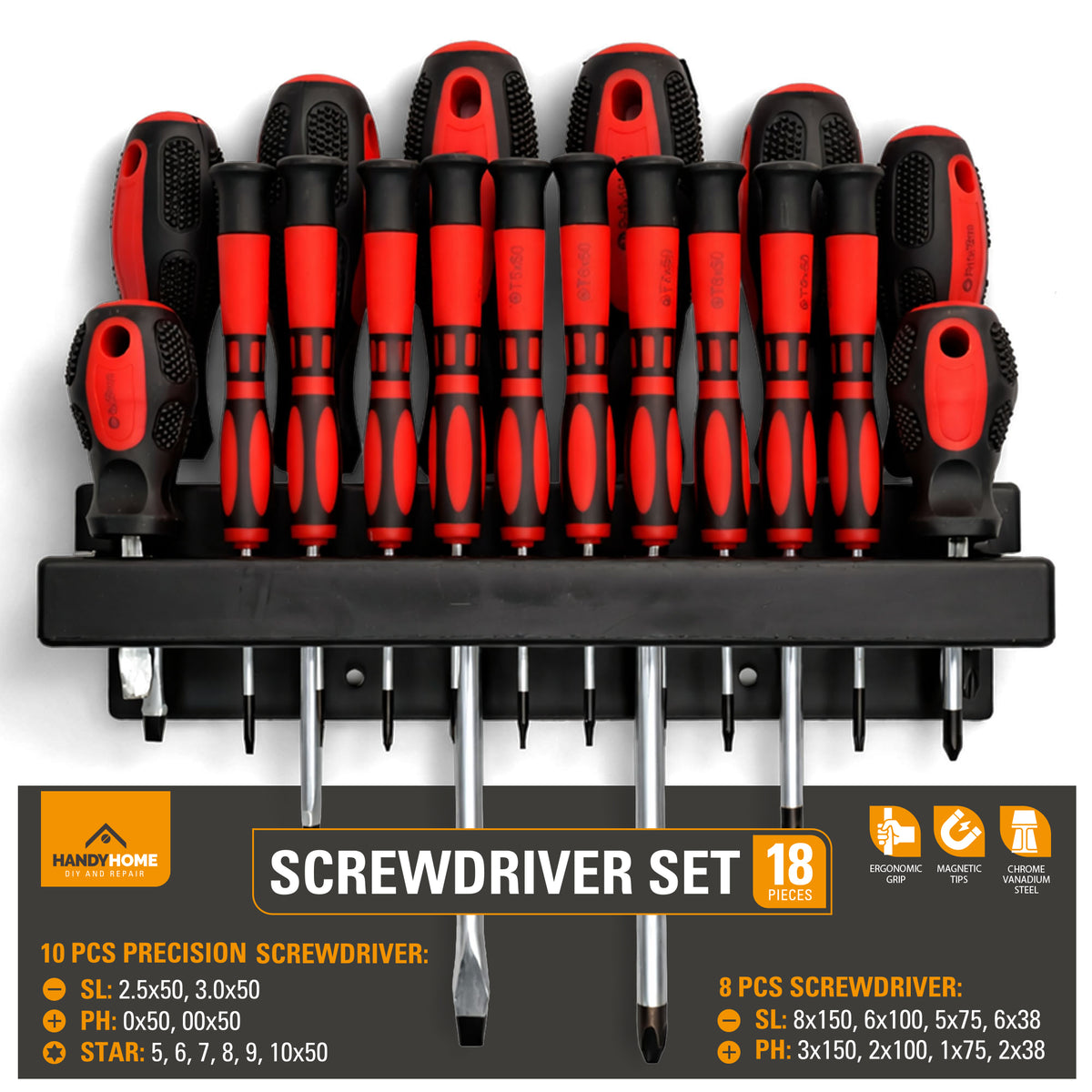 SOL 18pcs Screwdriver Set Includes Flathead and Phillips Screwdrivers for DIY Electronics Home Repairs Mobile Phone Laptop Glasses Repair Compact Hand Tool Kit
