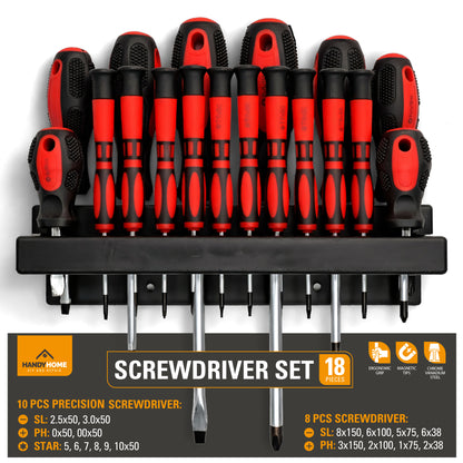 SOL 18pcs Screwdriver Set Includes Flathead and Phillips Screwdrivers for DIY Electronics Home Repairs Mobile Phone Laptop Glasses Repair Compact Hand Tool Kit