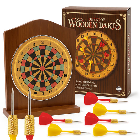 SOL Desktop Wooden Dart Board Set - Compact Tabletop Game for Ages 14+
