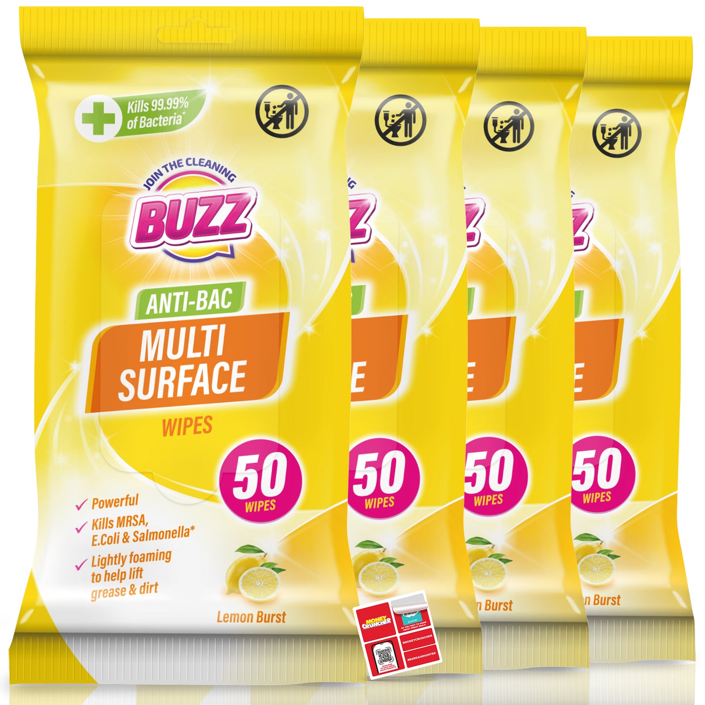 100-500 Antibac Surface Wipes Large | Lemon Mandarin Anti Bac Household Cleaning