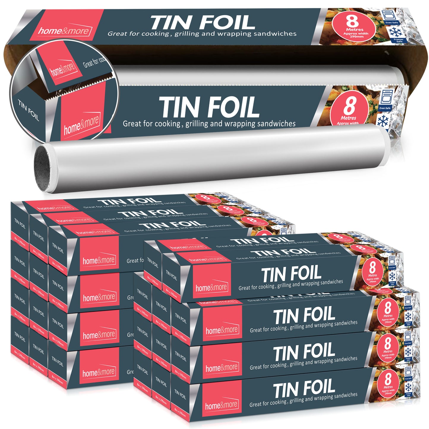 SOL 24pk Tin Foil 192m in Total - 8m x 29cm Large Size - Non-Stick Tin Foil for Wrapping, Grilling, BBQ & Baking – Heavy-Duty Silver Cooking Foil with Cutter