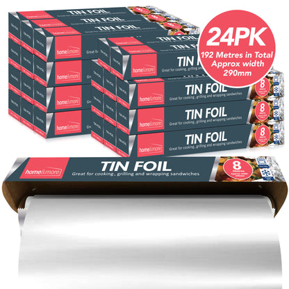 SOL 24pk Tin Foil 192m in Total - 8m x 29cm Large Size - Non-Stick Tin Foil for Wrapping, Grilling, BBQ & Baking – Heavy-Duty Silver Cooking Foil with Cutter