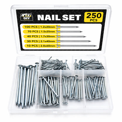SOL 500pk Nail Set - 60mm, 40mm, 30mm, 25mm, 20mm - Versatile Iron Nails For DIY Projects, Crafting, And Home Décor - Multipurpose Assorted Sizes For Repairs & Woodworking