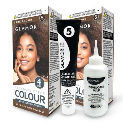 2pk Dark Brown Colour Permanent Hair Dye No.5 | Developer, Colour Gel & Gloves