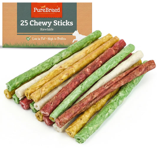 25-75pk Dog Chewy Sticks Rawhide Chew Treats Low Fat High Protein Reward Sticks