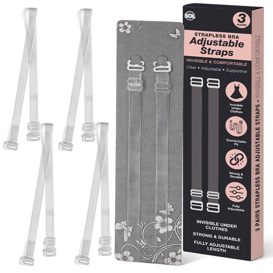 SOL 3 Pairs Clear Bra Straps - Adjustable Invisible Silicone Design