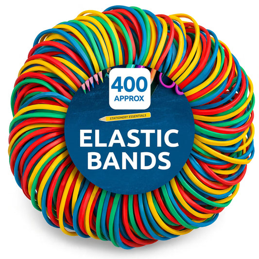 Strong Elastic Rubber Bands | Assorted Colours Home School Office | 400 Pack