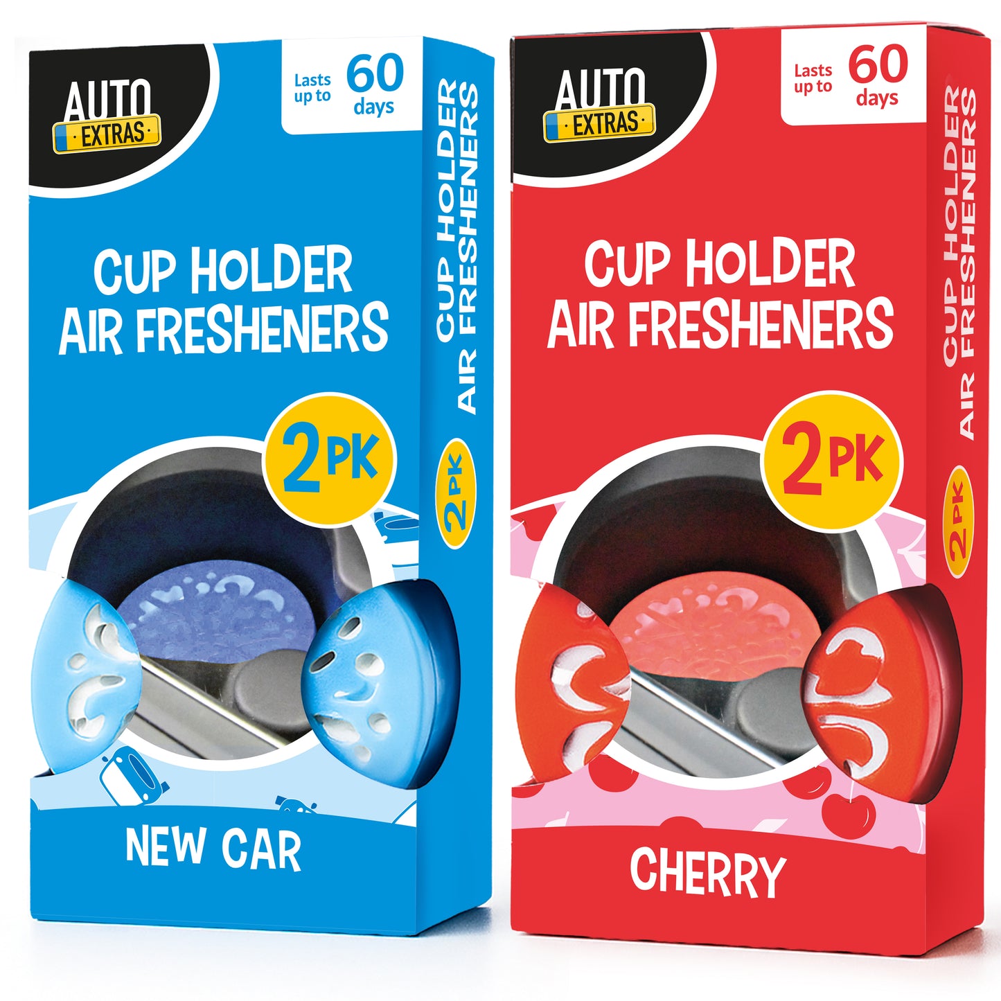 4pk Cup Holder Car Air Freshener in New Car Scent and Cherry Scent Assorted