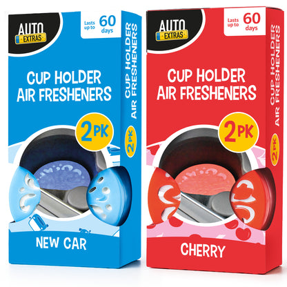 4pk Cup Holder Car Air Freshener in New Car Scent and Cherry Scent Assorted