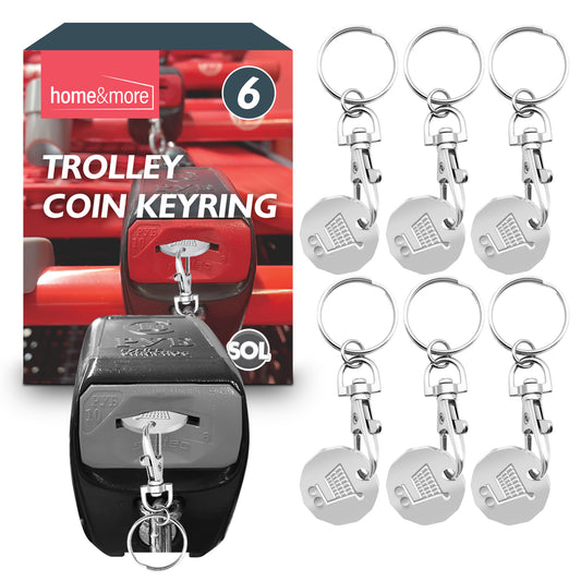 SOL 6pk Trolley Coin Keyring - Shopping Trolley Tokens for Supermarket Carts - Durable New Pound Coin Keyrings for Easy Access