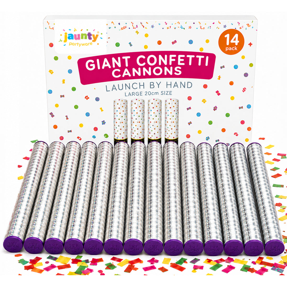 14pk Giant Confetti Tubes - Biodegradable Confetti Tubes 20cm