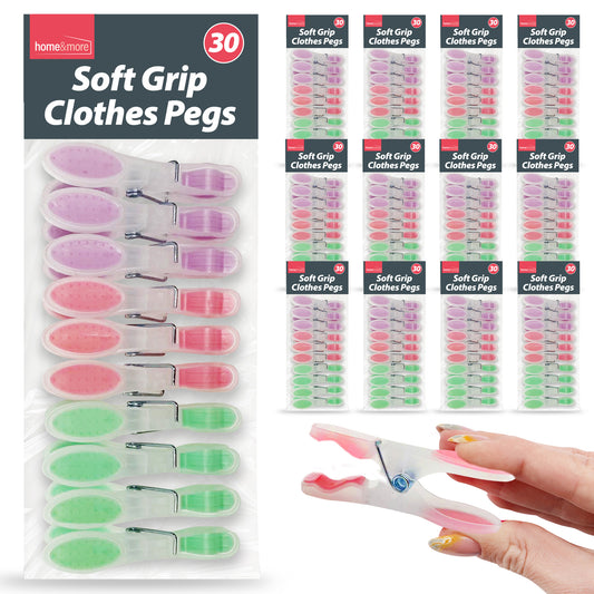 360 Pack Soft Grip Clothes Pegs | 12 x 30pk Plastic Washing Line Pegs | Strong Laundry Pegs with Non-Marking Grip | Heavy Duty Clothes Line Pegs in Red, Lavender & Green | Durable Rust-Resistant Outdoor Pegs