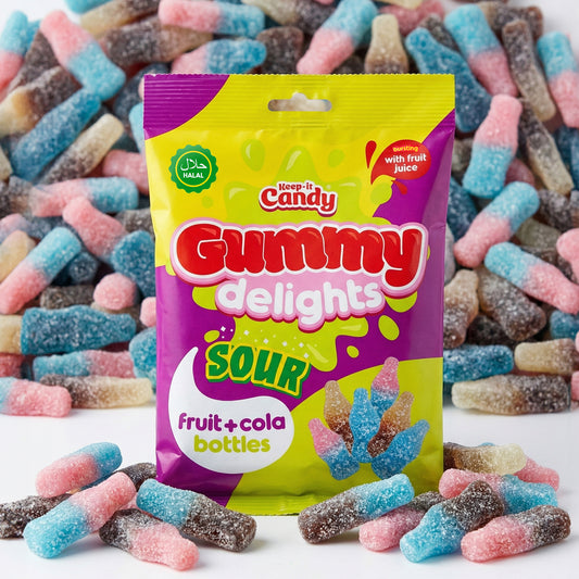 1-6pk Sour Gummy Cola Bottles Sweets Fruit Fizzy Chewy Halal Party Candy Mix