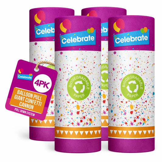 SOL 4pk Confetti Cannons Large - Giant Party Poppers Paper Cannon - Multicolour Papers Mix For Weddings, Birthdays, New Year's Eve, And Celebrations - Easy To Use, Perfect For Photos And Videos
