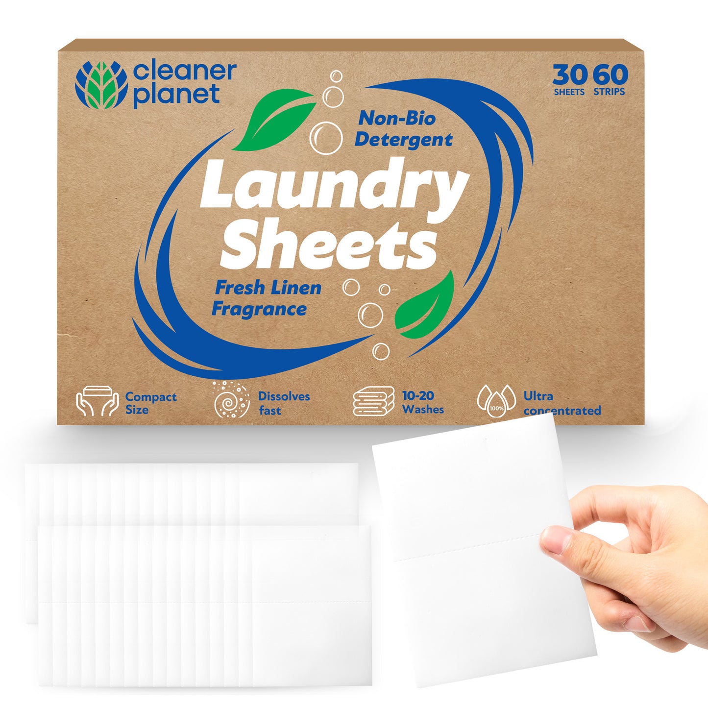 30-60 Laundry Sheets Eco Detergent Clothes Fabric Washing Machine Non Bio Travel