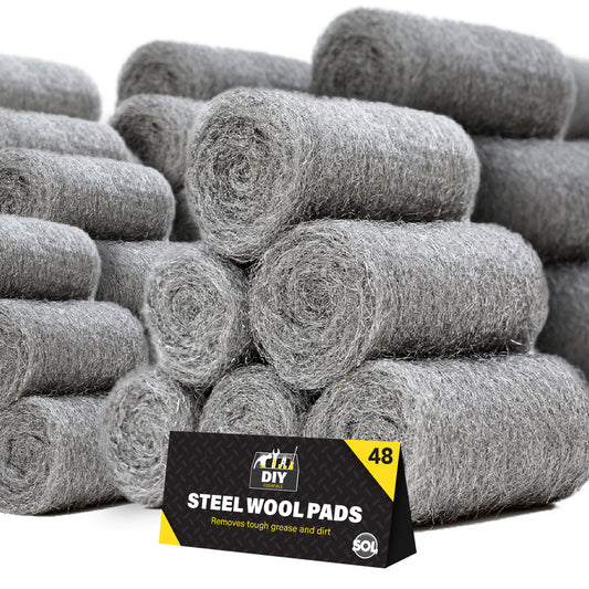 SOL 48pk Steel Wool Pads – Fine Grade 0 Metal Scourers for Polishing, Buffing, Rust Removal, Paint Prep – Multipurpose Scourers for Cleaning Wood, Furniture, Surfaces & DIY Tasks