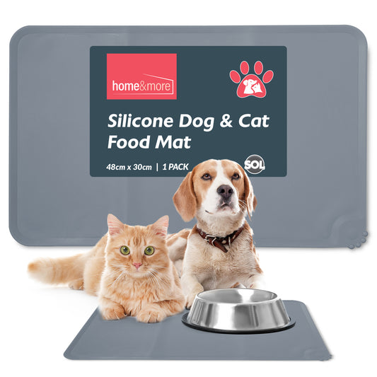 Silicone Dog & Cat Food Mat – 48x30cm | Waterproof, Non-Slip Pet Feeding Mat | Easy Clean Pet Bowl Placemat for Dogs & Cats | Grey | 1 Pack