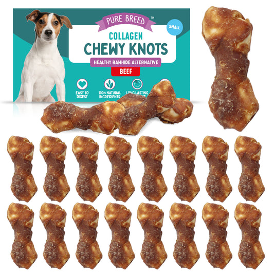 20-60pk Collagen Chewy Knots Beef Small Dog Chews Rawhide Free Reward Treats