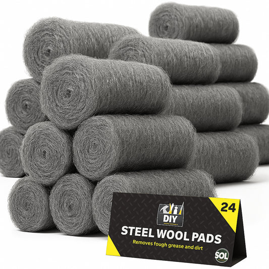 SOL 24pk Steel Wool Pads – Ultra Fine Grade 0000 Metal Scourers for Polishing, Rust Removal, Paint Prep – Versatile Scourers for Cleaning Wood, Metal, Furniture, Restoration and DIY Use