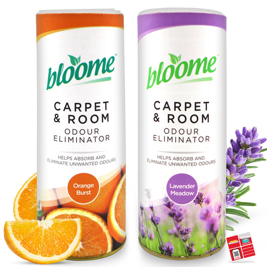 SOL 2pk Assorted Fragranced Carpet Freshener Pet Friendly Odour Eliminator, Carpet Deodoriser Powder Long Lasting Clean & Fresh Fragrance in Lavender and Orange Scents