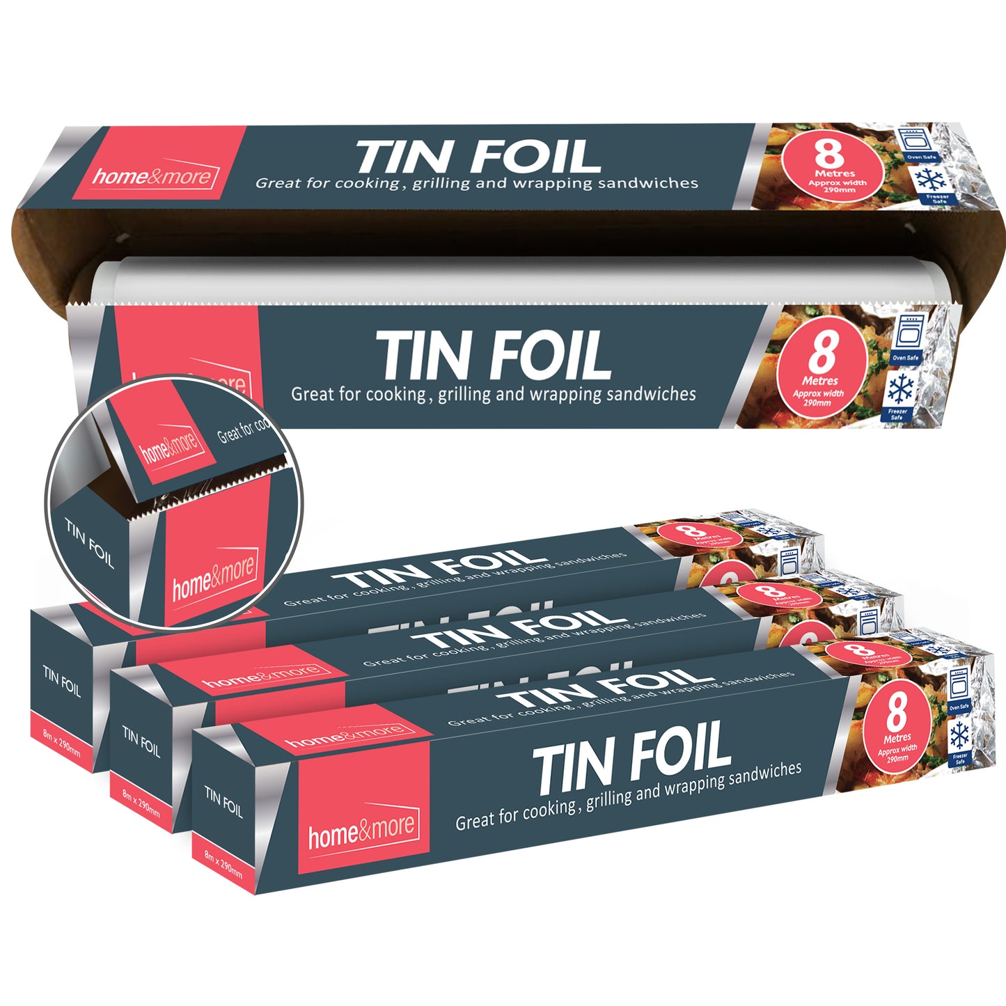 SOL 4pk Tin Foil 32m in Total - 8m x 29cm Large Size - Non-Stick Tin Foil for Wrapping, Grilling, BBQ & Baking – Heavy-Duty Silver Cooking Foil with Cutter