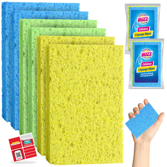 SOL 6pk Cellulose Sponge Highly Absorbent Kitchen Sponges, Household & Kitchen Sponge for Dishes, Bathroom & Sink, Reusable Kitchen Cleaning Sponges Safe for All Surfaces, Washing Up Sponge