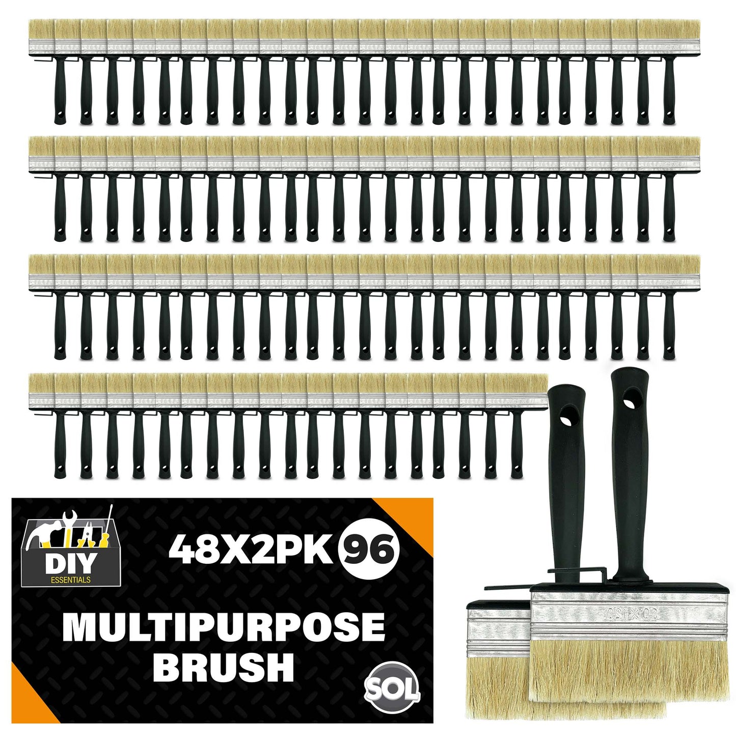 96pk Bulk Fence Paint Brushes - Block Brush Set - Decking Paint Brush - Shed and Fence Brush - Masonry Paint Brush - Wallpaper Brush - Large Paint Brush for Maintenance, Repair and Home Improvement