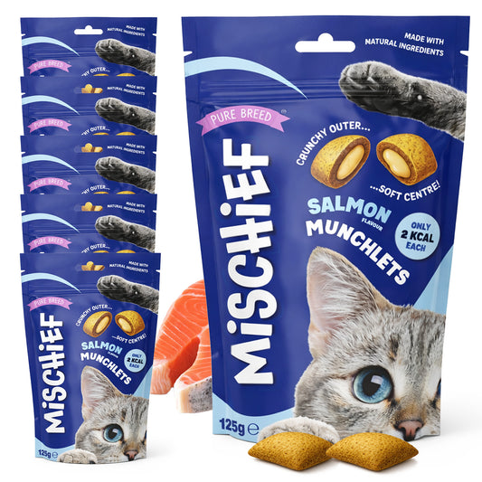 6-12pk Cat Pillow Chews Salmon Crunchy Cat Treats 125g Training Bulk Snack