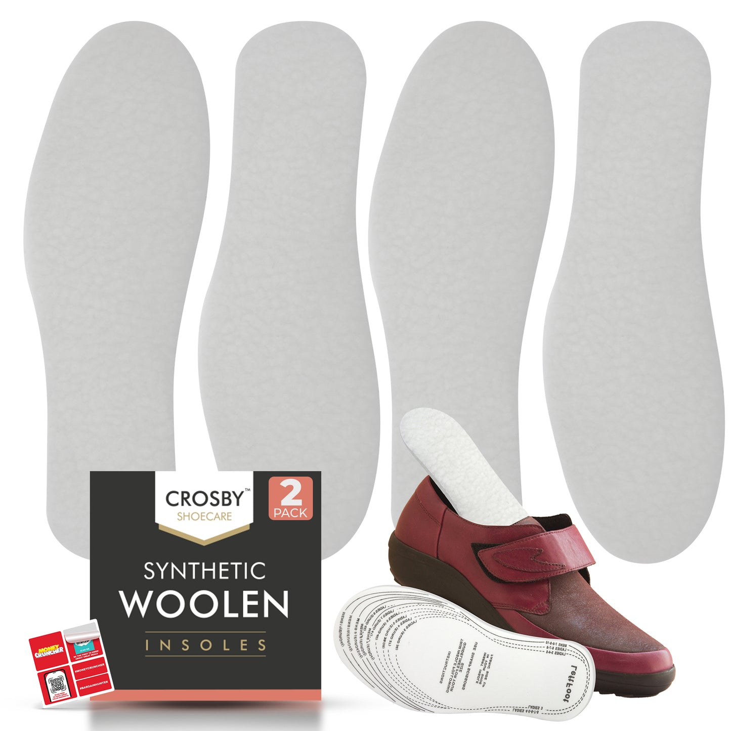 2 Pair Synthetic Woollen Insoles for Men & Women, Cut-to-Size Warm Shoe Inserts for Boots & Trainers, Soft Cushioned Winter Footbed, Breathable Non-Slip Padded Insole Liner for Comfort & Support