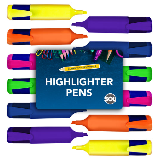 12 Assorted Highlighter Pens Set Fluorescent Bright Colour Markers School Office