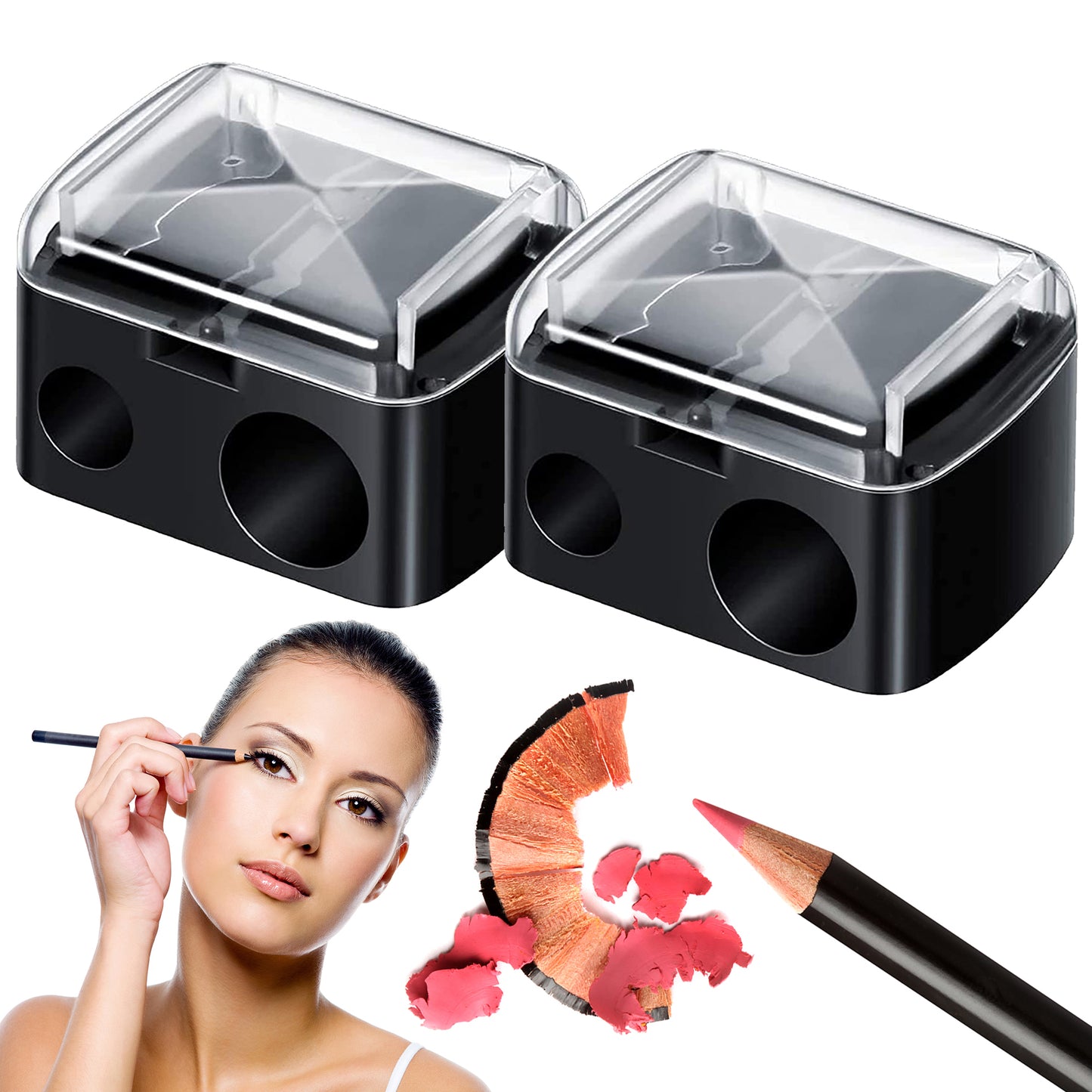 2pk Make Up Sharpener Duo Double Cosmetic Pencil Eyeliner Lip Eye Liner Eyebrow