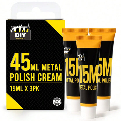 SOL 3pk Metal Polish Cream 45ml – Multi-Surface Cleaner For Brass, Copper, Chrome, Aluminium, Silver & Steel – Removes Tarnish, Cleans Oxidation, Polishes & Restores Metal Surfaces