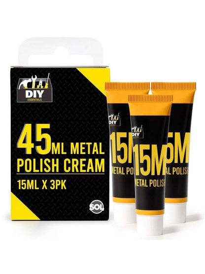 SOL 3pk Metal Polish Cream 45ml – Multi-Surface Cleaner For Brass, Copper, Chrome, Aluminium, Silver & Steel – Removes Tarnish, Cleans Oxidation, Polishes & Restores Metal Surfaces