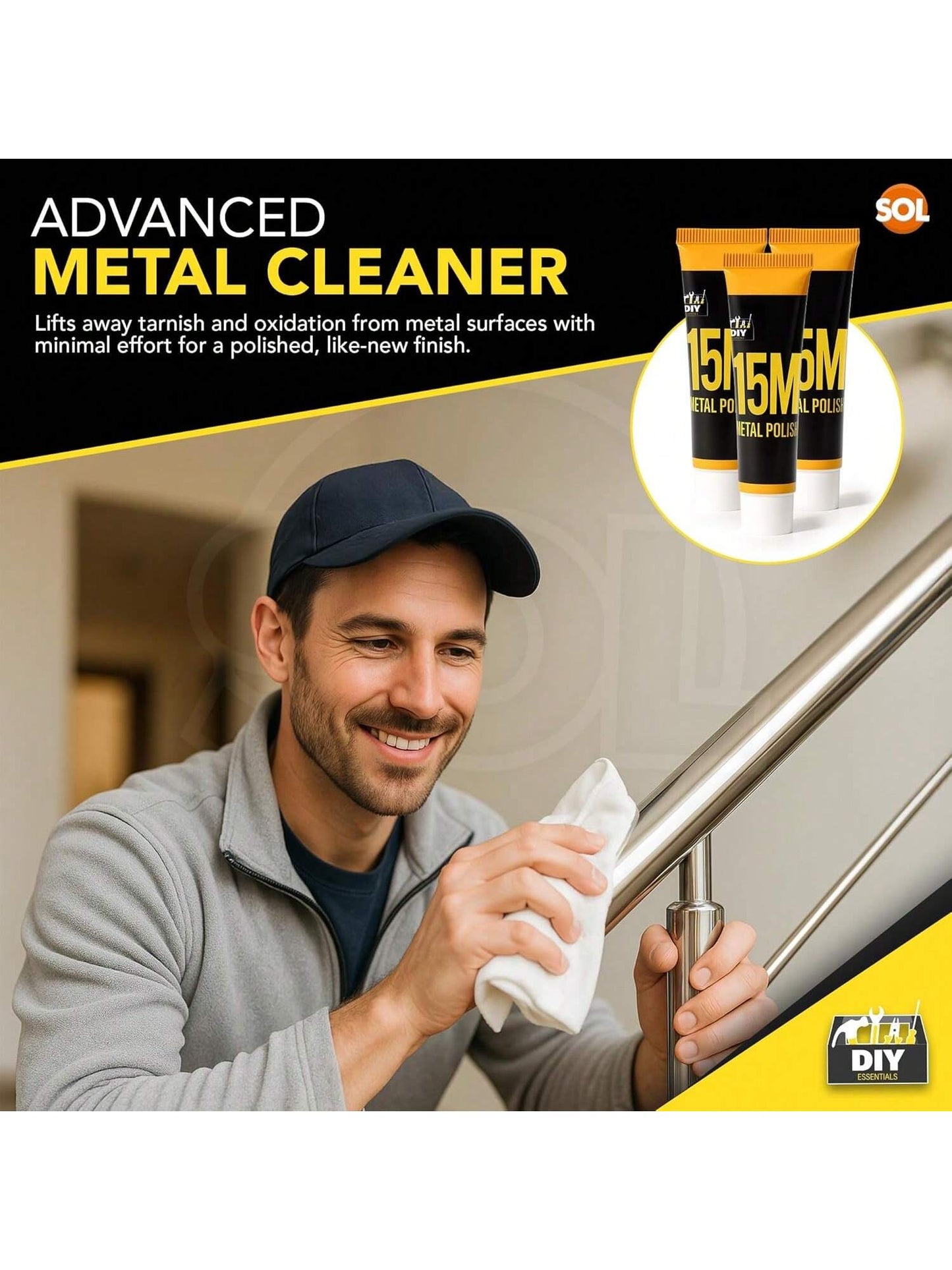 SOL 3pk Metal Polish Cream 45ml – Multi-Surface Cleaner For Brass, Copper, Chrome, Aluminium, Silver & Steel – Removes Tarnish, Cleans Oxidation, Polishes & Restores Metal Surfaces