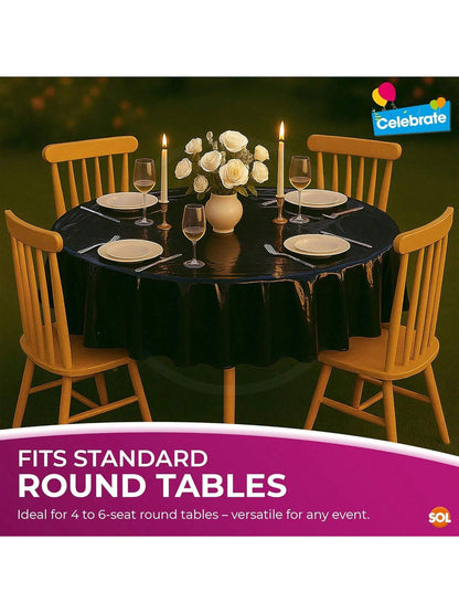 SOL 3pk Black Round Table Cloth Disposable 140cm Party Tablecloths For Circular Table - Durable Spill Protection - Perfect For Weddings, Buffets, Catering, Restaurants & Outdoor Events