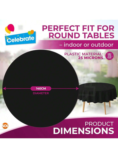 SOL 3pk Black Round Table Cloth Disposable 140cm Party Tablecloths For Circular Table - Durable Spill Protection - Perfect For Weddings, Buffets, Catering, Restaurants & Outdoor Events