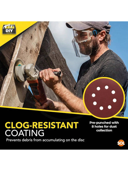 SOL 35pk Round Sandpaper 125mm - Assorted 40/60/80/120/180/240/320 Orbital Sanding Discs - Hook & Loop Sanding Discs For Electric Sander - Durable Abrasive Sheets For Wood, Metal And DIY Projects