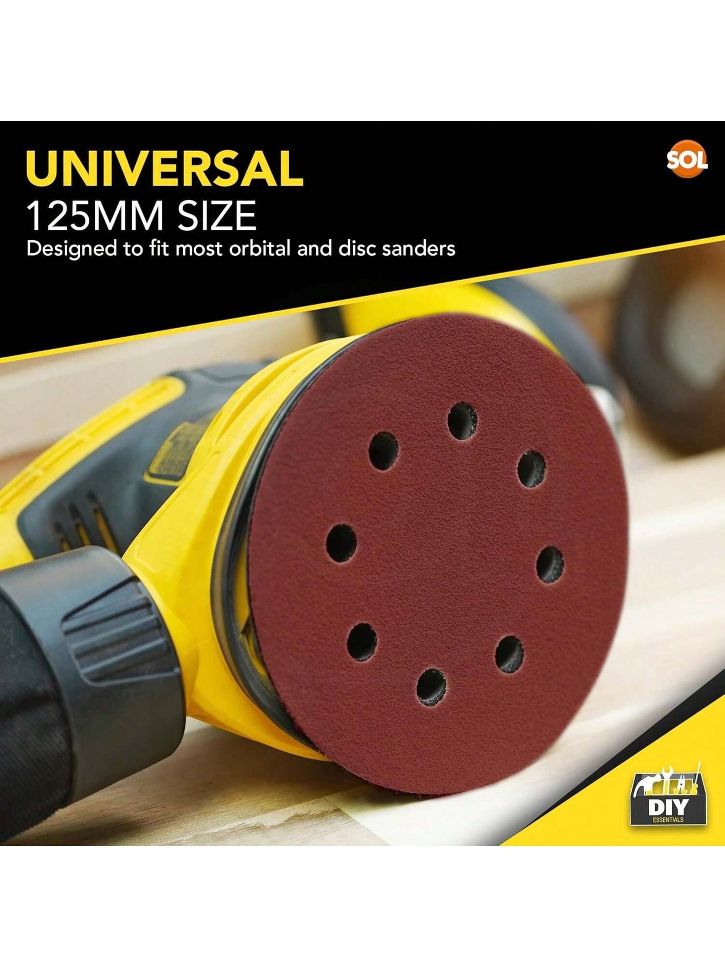 SOL 35pk Round Sandpaper 125mm - Assorted 40/60/80/120/180/240/320 Orbital Sanding Discs - Hook & Loop Sanding Discs For Electric Sander - Durable Abrasive Sheets For Wood, Metal And DIY Projects